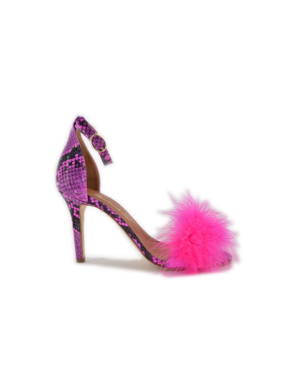 Sandalo piume pelle fuxia 3043